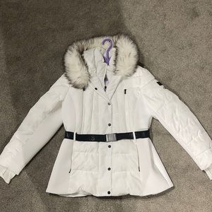 Michael Kors Hooded Belted Coat Puffer Down Women's Jacket Faux Fur